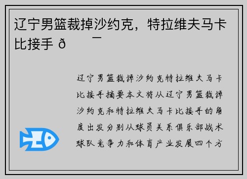 辽宁男篮裁掉沙约克，特拉维夫马卡比接手 💯